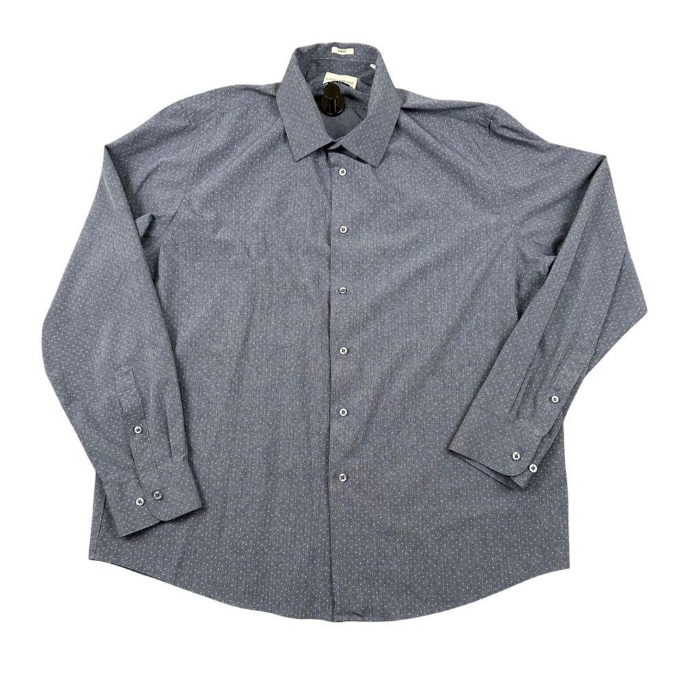 Lucky Brand Mens XL Blue Floral Slim Fit Dress Shirt 4 Way Stretch 17-17.5 34/35
